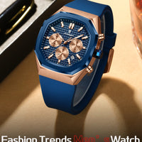 POEDAGAR Business Watch For Men Waterproof Luminous Chronograph Date Man Wristwatch Silicone Strap Quartz Men's Watches Male+Box