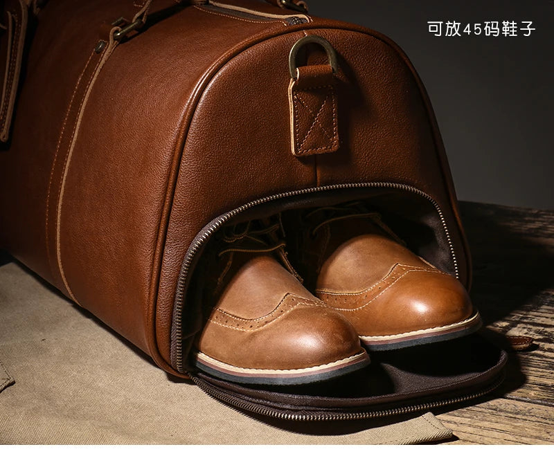 LUOKIR High Quality Men's Travel Bag Genuine Leather Luxury Luggage Bag Women's Weekend Duffle Bag Vintage Business Handbag