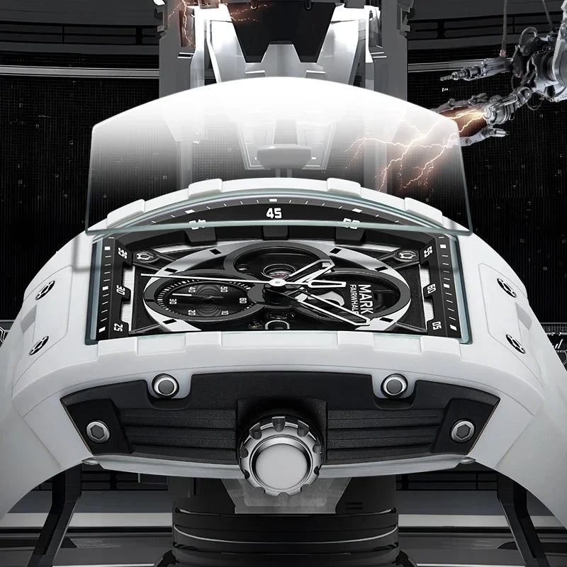 Mark Fairwhale 6014 Brand Rubber Strap Waterproof Luminous Men's Automatic Mechanical Watch Barrel Shape Watches for Men