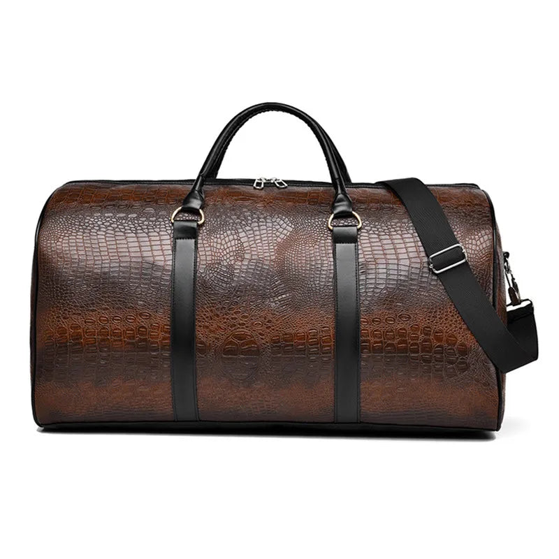Large Capacity Travel Duffle Bag for Men PU Leather Crocodile Pattern Waterproof Sports daily casual Tote Bag women