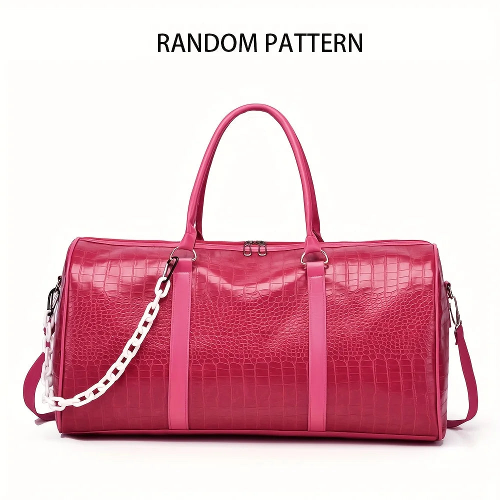 Large Capacity Retro Crocodile-Textured Duffel Bag with Adjustable Shoulder Strap, Stylish Gym,  Weekender & Overnight Bag