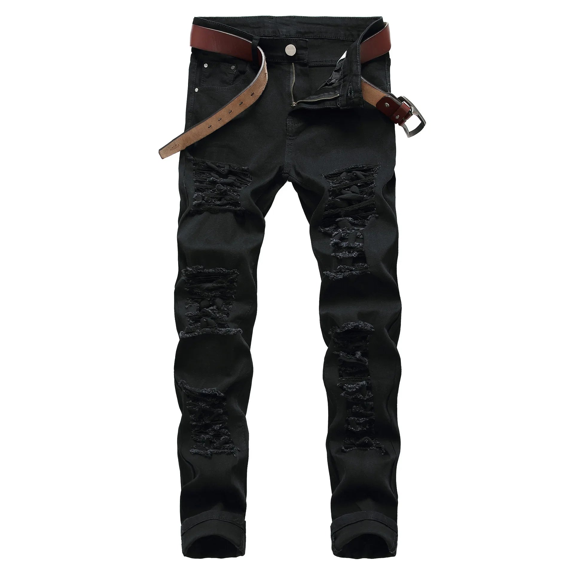 2025 Hole Denim Pants Men's Tide Brand Ruined Hole Jeans Solid Slim All-match High Street Hip Hop Trousers Red White Large Size