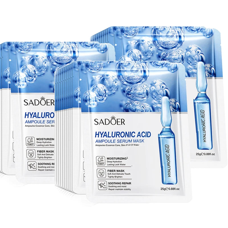 10pcs SADOER 24K Gold Vitamin C Hyaluronic Acid Face Mask Facial Moisturizing Firming Hydrating Facial Masks Skin Care Products