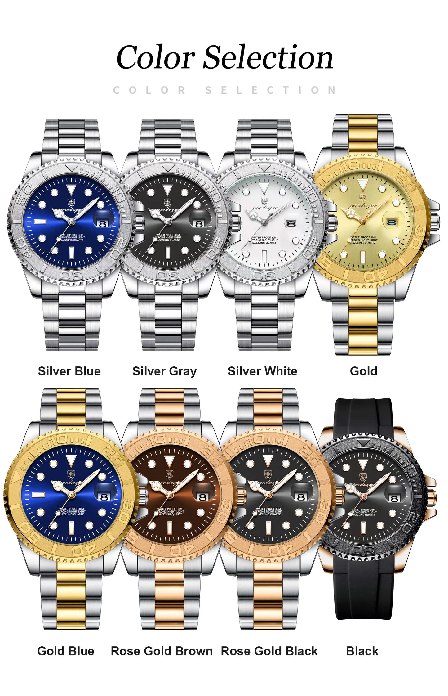 POEDAGAR Business Luxury Man Watch Luminous Waterproof Date Stainless Steel Men Watch High Quality Military Men's Quartz Watches