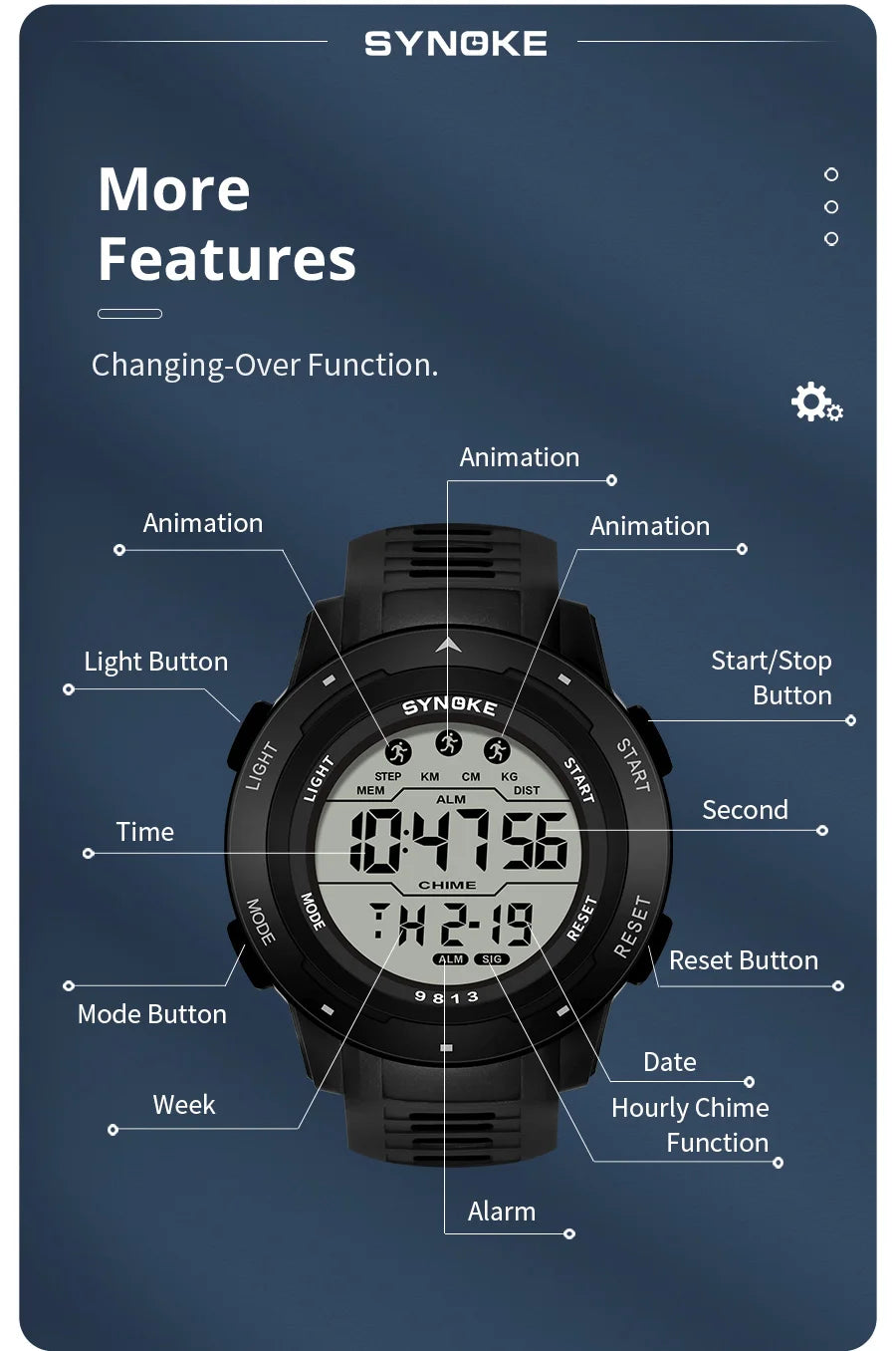 Upgrade Movement Digital Watches For Men Waterproof 50M SYNOKE 9813 Sports Watch Men Big screen Easy to Read reloj hombre