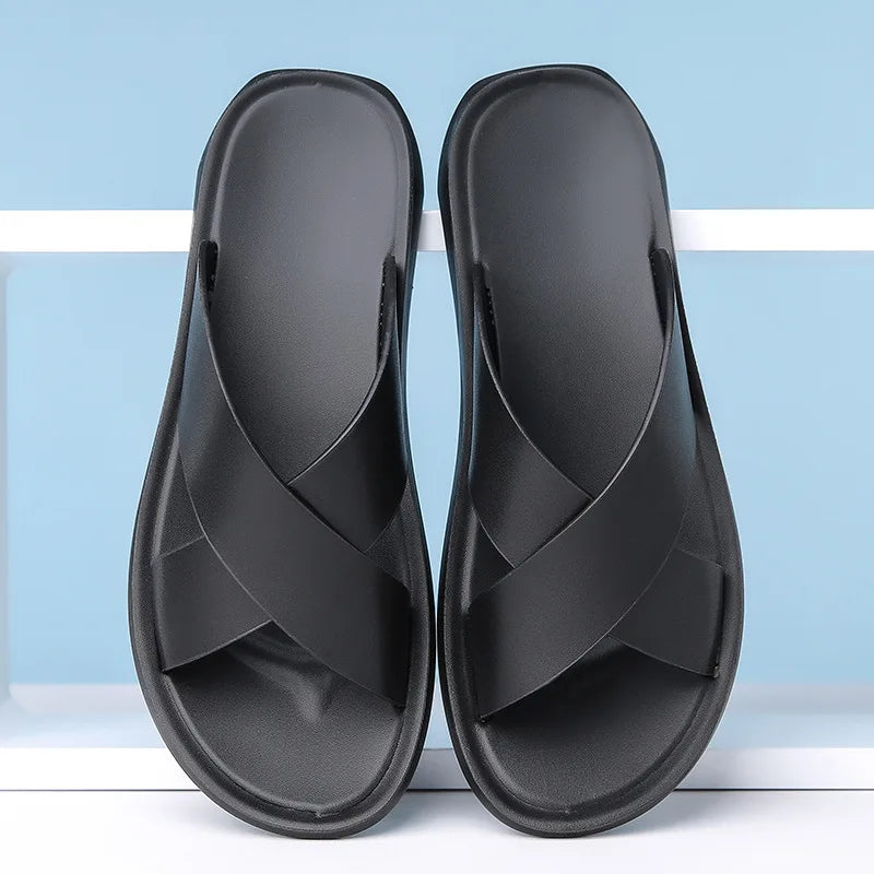 2025 Summer New Men's Slippers Fashion Leather Casual Slipper Outdoor Non Slip Flat Beach Sandals for Men Designer Male Shoes