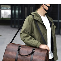 Large Capacity Retro Crocodile-Textured Travel Duffel Bag - Durable Unisex Vacation Luggage,  Versatile Gift for Men & Women