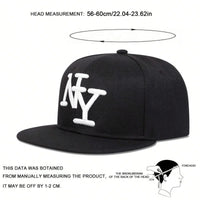 1PC Adjustable Snapback Caps For Men And Women, NY Embroidered Flat Hip Hop Sun Protection Casual Headwear For Travel Holidays