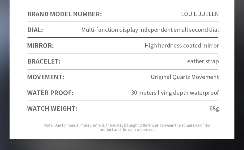 Fashion Mens Watches Top Brand Luxury Genuine Leather Strap Quartz Men's Watch Business Casual Date Chronograph Watch Men