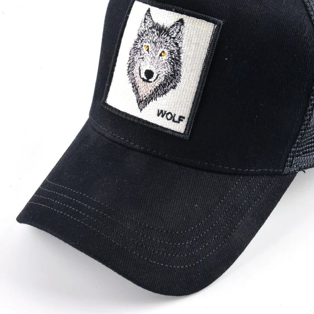 Four Seasons Trucker Cap Men Women Snapback Hip Hop Baseball Cap With Embroidery Wolf Patch Adjustable Visor Hat