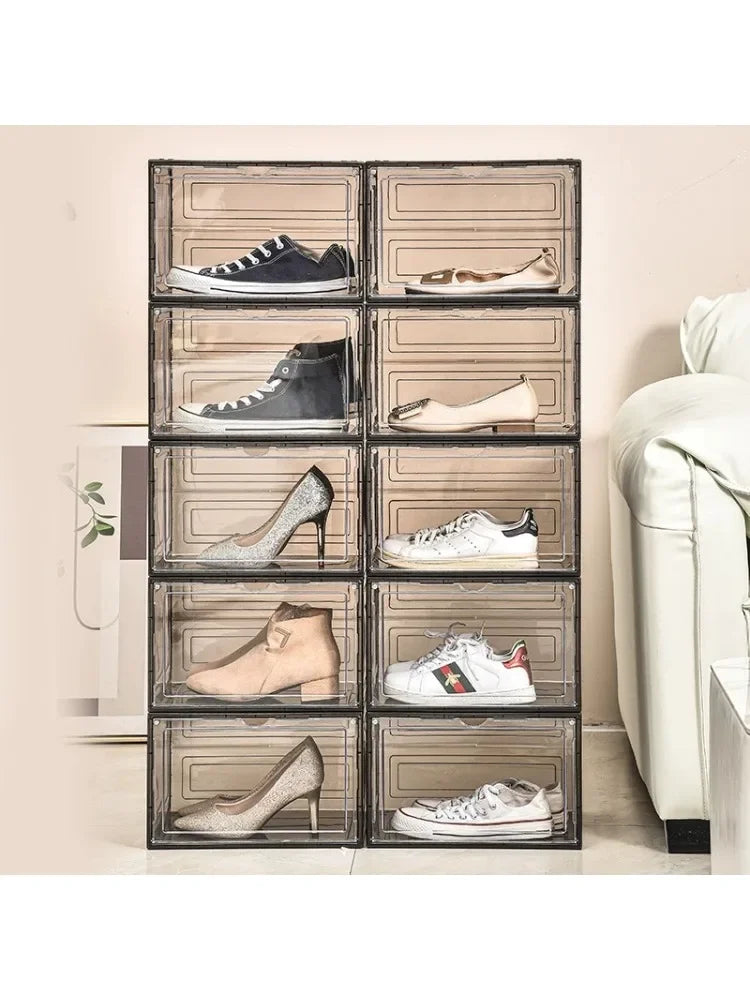 Transparent shoe box, hard box, magnetic storage, acrylic doll bag, hand-held storage box rack, front side opening shoe cabinet