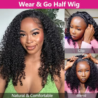 3 IN 1 Half Wig Human Hair 220 Density Deep Wave Wig Human Hair Ready to Wear 3 IN 1 Half Wig With Drawstring Half Wig