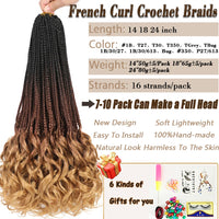 14 18 24 Inch French Curl Box Braids Crochet Hair Ombre Brown to Blonde Prelooped Synthetic French Curls Braiding Hair for Women