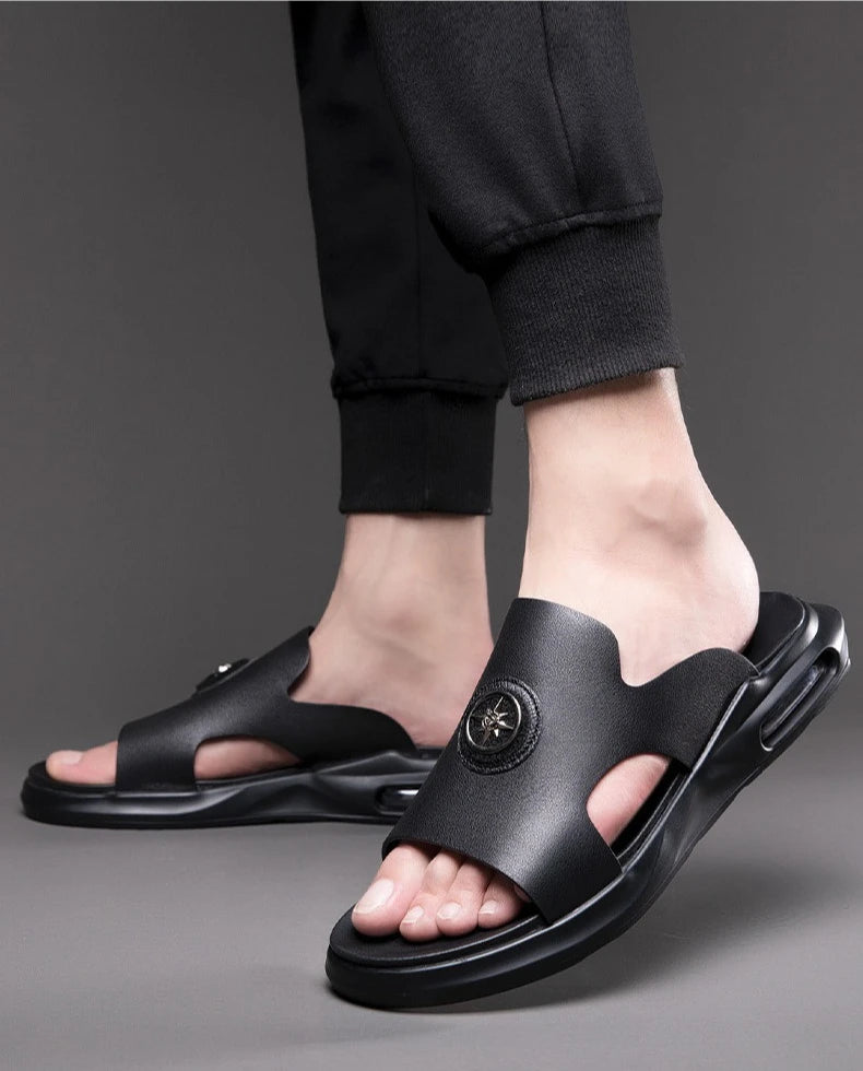 Luxury Men's Genuine Leather Sandals Classic Roman Men Shoes Slippers Soft Comfortable Men Non-slip Walking Slippers Footwea