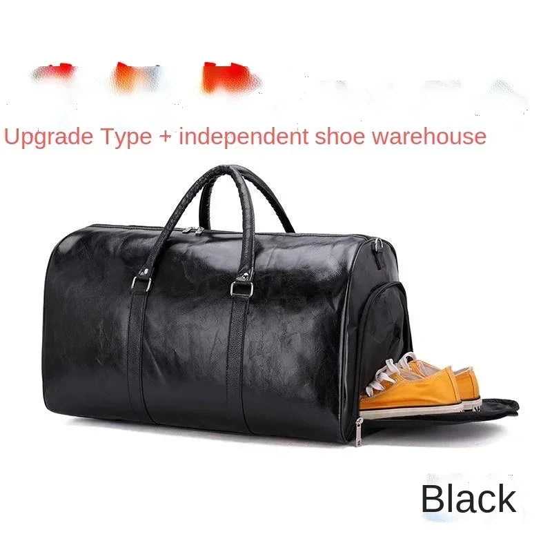 2024 Leather Travel Bag Large Duffle Independent Big Fitness Bags Handbag Bag Luggage Shoulder Bag Black Men Fashion Zipper Pu