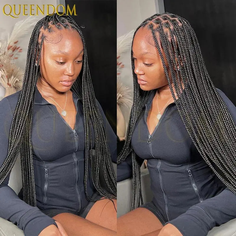 36'' Blonde Synthetic Long Cornrows Box Braided Full Lace Front Wig for Black Women Straight Lace Front Braiding Hair Wig