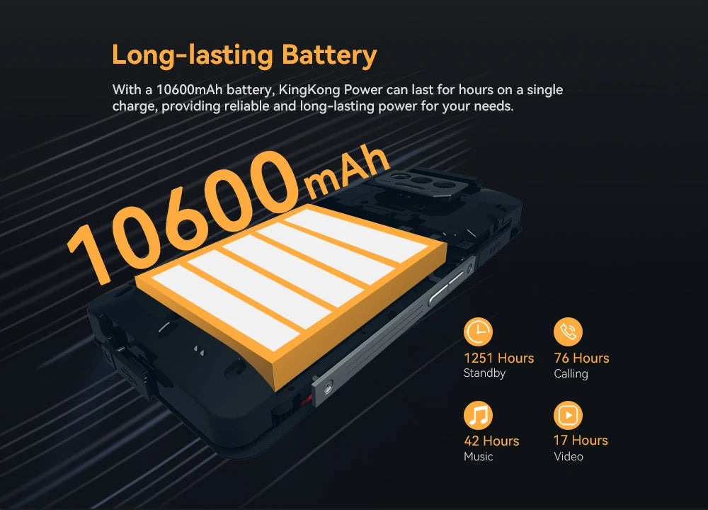 CUBOT Kingkong Power Outdoor Smartphone Android13,16GB+256GB,10600mAh(33W)/6.5”/48MP+20MP Night Vision,IP68/Dual 4G SIM/NFC/GPS