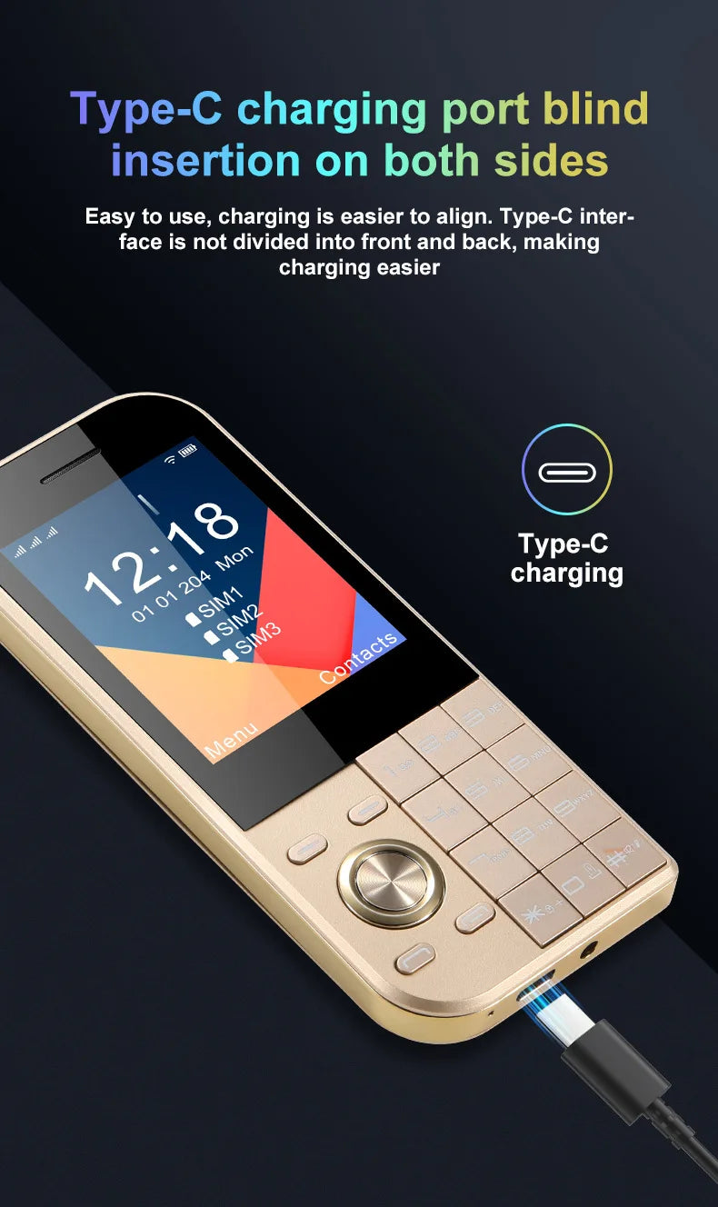 2025 New Push Button Mobile Phone 2.8' Three SIM 3SIM Bluetooth Flashlight MP3 Wireless FM Camera Vibration BigHorn CellPhone