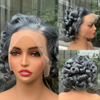 613# Pixie Cut Wigs Human Hair Loose Wave Curly Wig 13x4 Lace Front Human Hair Wig  260% Density 8Inch for Black Women