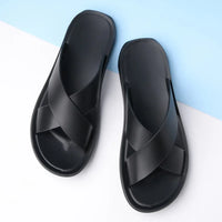 2025 Summer New Men's Slippers Fashion Leather Casual Slipper Outdoor Non Slip Flat Beach Sandals for Men Designer Male Shoes