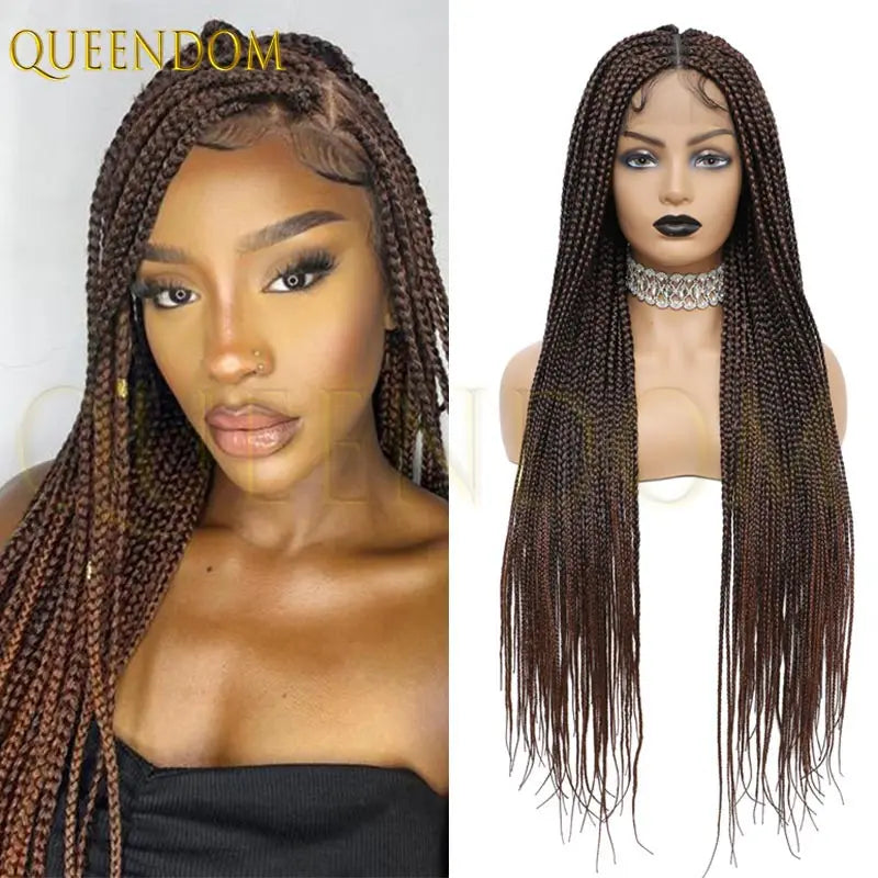 36'' Blonde Synthetic Long Cornrows Box Braided Full Lace Front Wig for Black Women Straight Lace Front Braiding Hair Wig