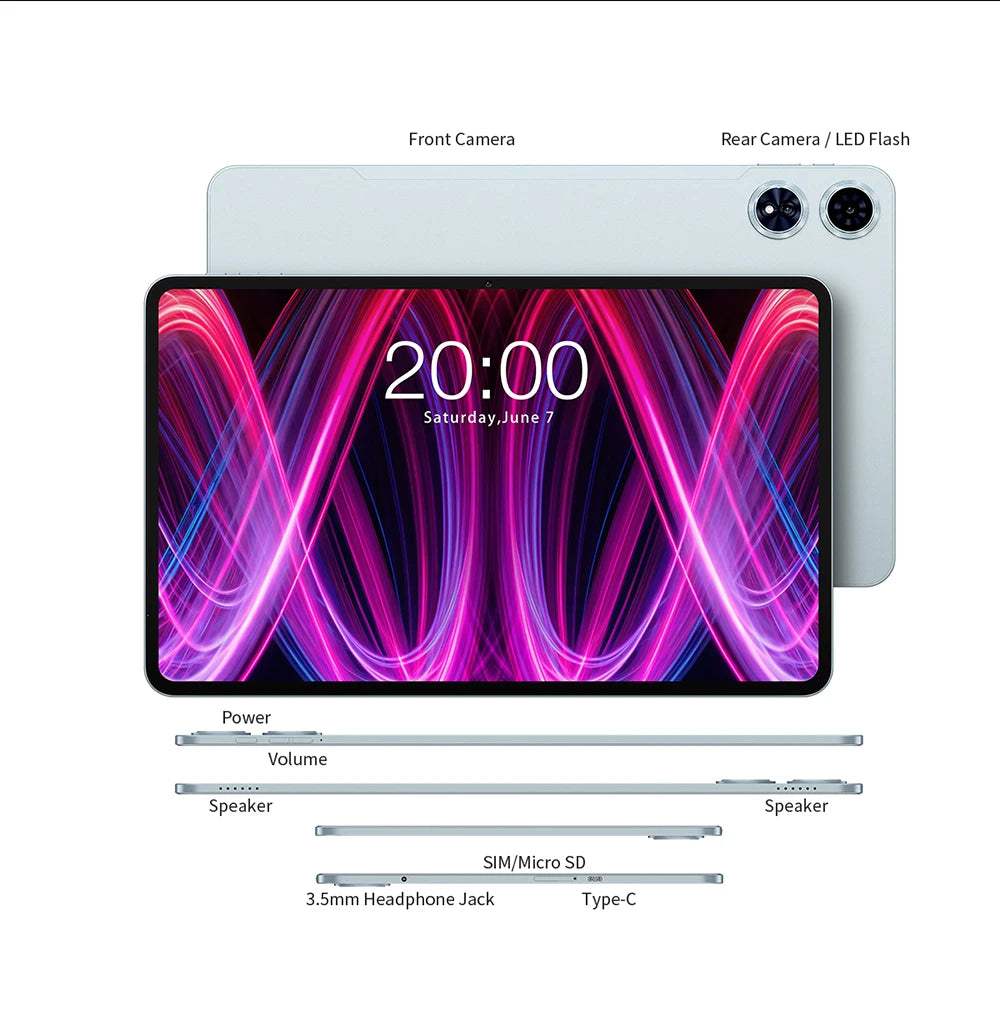 Teclast T60 Plus Tablet 12" 90Hz 2K Display Android 14 MTK G88 Octa-Core Max 16GB RAM 128GB ROM Widevine L1 4G LTE GPS 8000mAh
