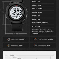 SKMEI 2122 Men's Electronic Watch Sports Waterproof Glow Electronic Watch Multi functional Student LED Watch Men's