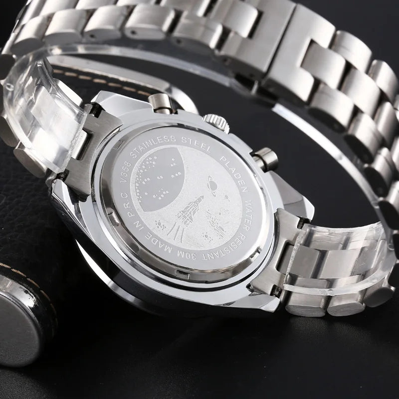 PLADEN New Arrival Luxury Watch For Men Fashion Stainless Steel Chronograph Quartz Wristwatch Business Sport Waterproof Watches