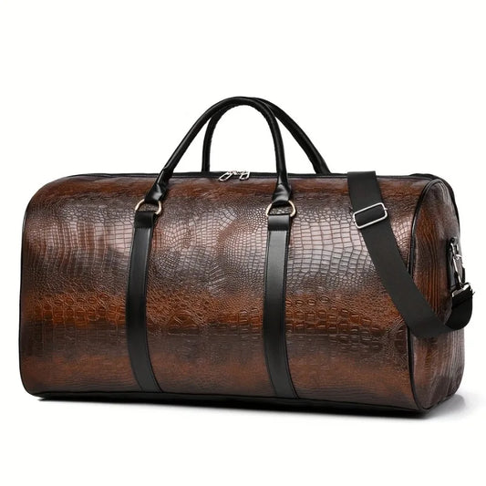 Large Capacity Retro Crocodile-Textured Travel Duffel Bag - Durable Vacation Luggage, Versatile Gift for Men & Women