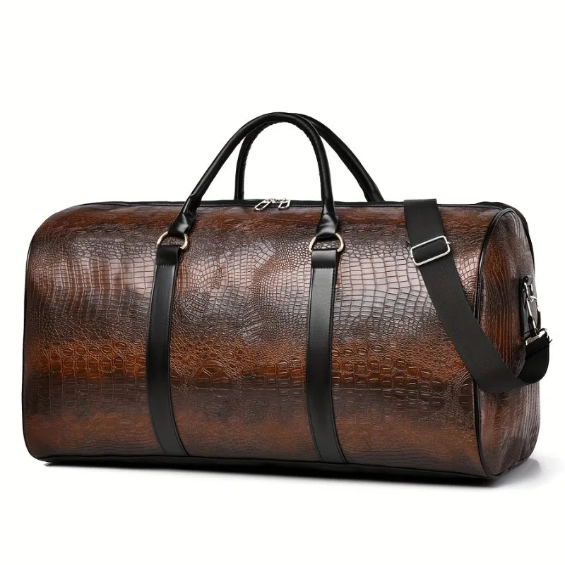 Large Capacity Retro Crocodile-Textured Travel Duffel Bag - Durable Vacation Luggage, Versatile Gift for Men & Women