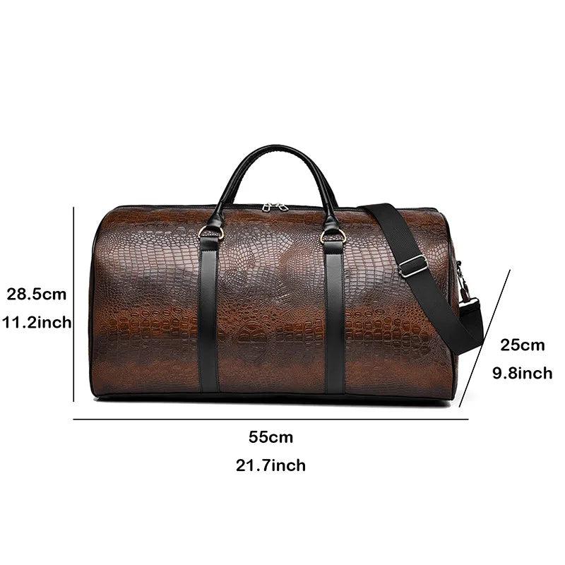 Large Capacity Travel Duffle Bag for Men PU Leather Crocodile Pattern Waterproof Sports daily casual Tote Bag women