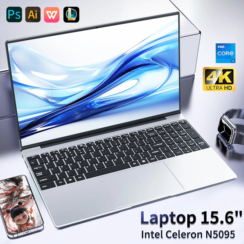 15.6"Laptop Intel Celeron N5095 notebook gamer 32GB RAM 2TB SSD Office Study PC Computer Windows 11 1920*1080 Resolution