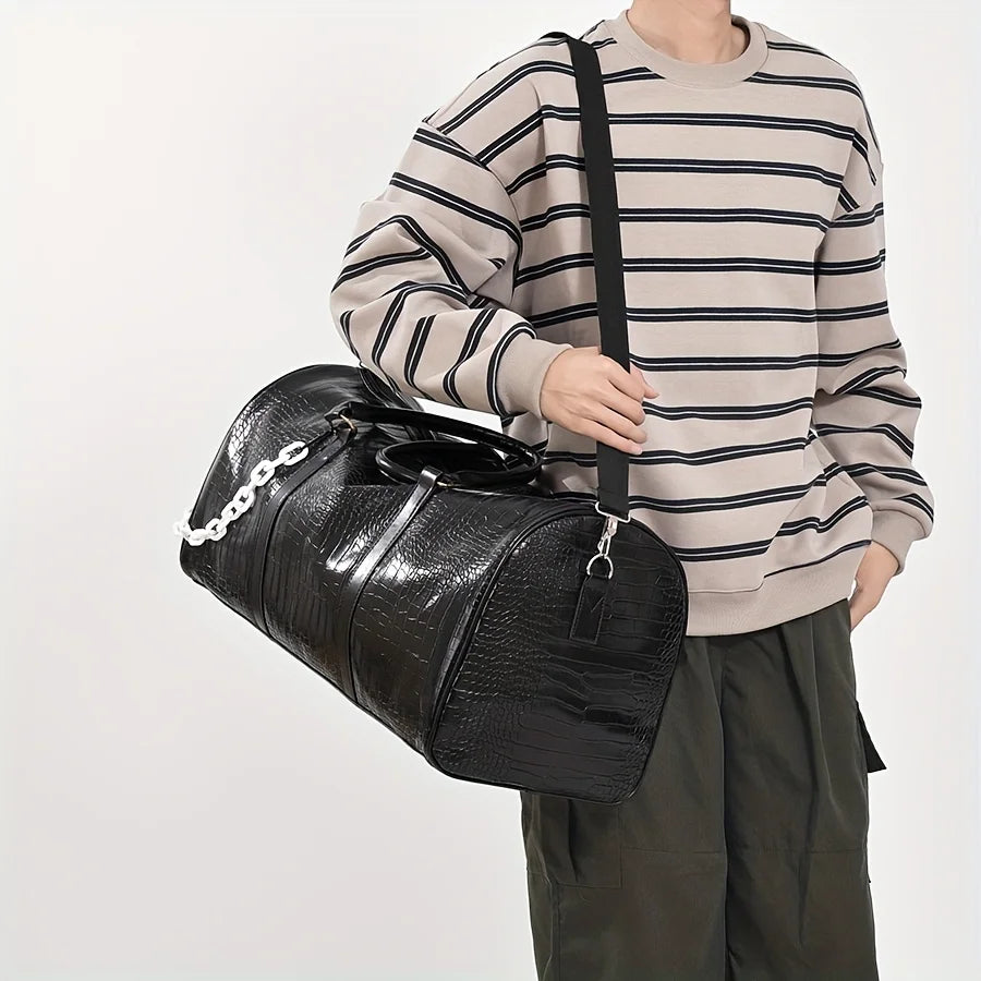 Large Capacity Retro Crocodile-Textured Duffel Bag with Adjustable Shoulder Strap, Stylish Gym,  Weekender & Overnight Bag