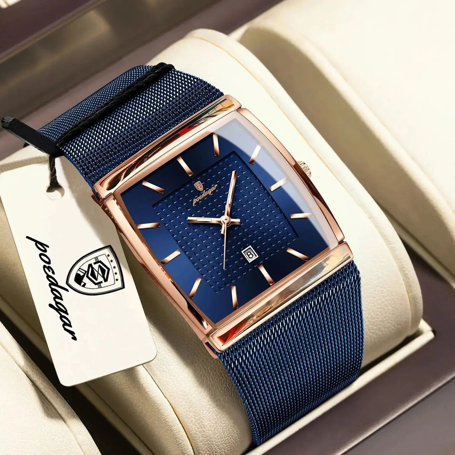 POEDAGAR Luxury Fashion Men Clock Stainless Steel Mesh Date Waterproof Luminous Man Wristwatch Quartz Casual Men's Watches Reloj