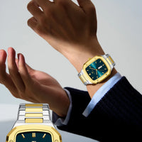 2025 New Men Watch Week Quartz Movement Square Stainless Steel Clock Gold Black Waterproof Luxury Brand Waterproof Sports Watch