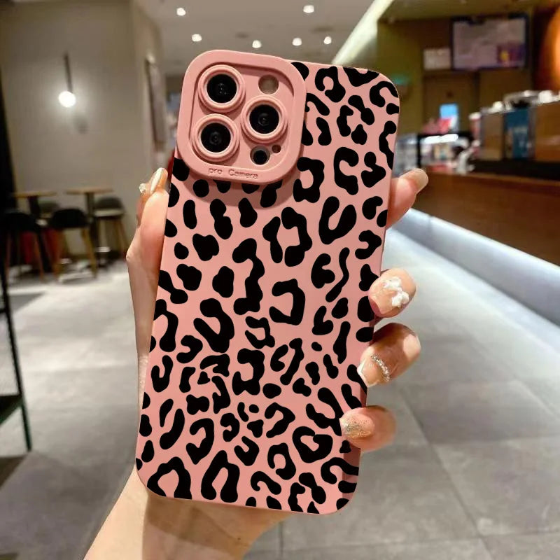 Animal Minimalist Gray Leopard Print Phone Case For iPhone 17 16 15 14 Pro Max 13 12 11 XS X XR 7 8 Plus Shockproof Bumper Cover
