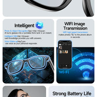 2025 Smart Glasses Men 8MP Camera WiFi Bluetooth Touch Control IP65 Waterproof AI Translation Noise Cancelling AI Glasses Women