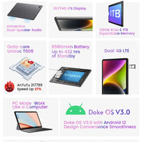 Blackview Tab 7 pro Tablet 10.1'' FHD Display GPS 6GB 128GB 4G 13MP Camera 6580mAh  Unisoc T606 Android 12 Tablets Pad PC