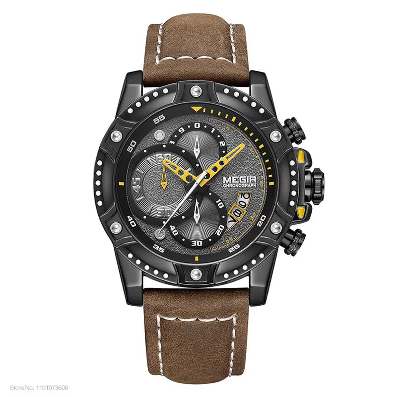 MEGIR Casual Watch Men Top Brand Luxury Chronograph Quartz Wristwatch Leather Strap Army Sport Watches Relogios Masculio 2130