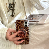 3D Luxury Leopard For Magsafe Grip Tok Phone Case for IPhone 17 16 15 13 Pro Max Wireless Charge Magnetic Stand Holder Cover