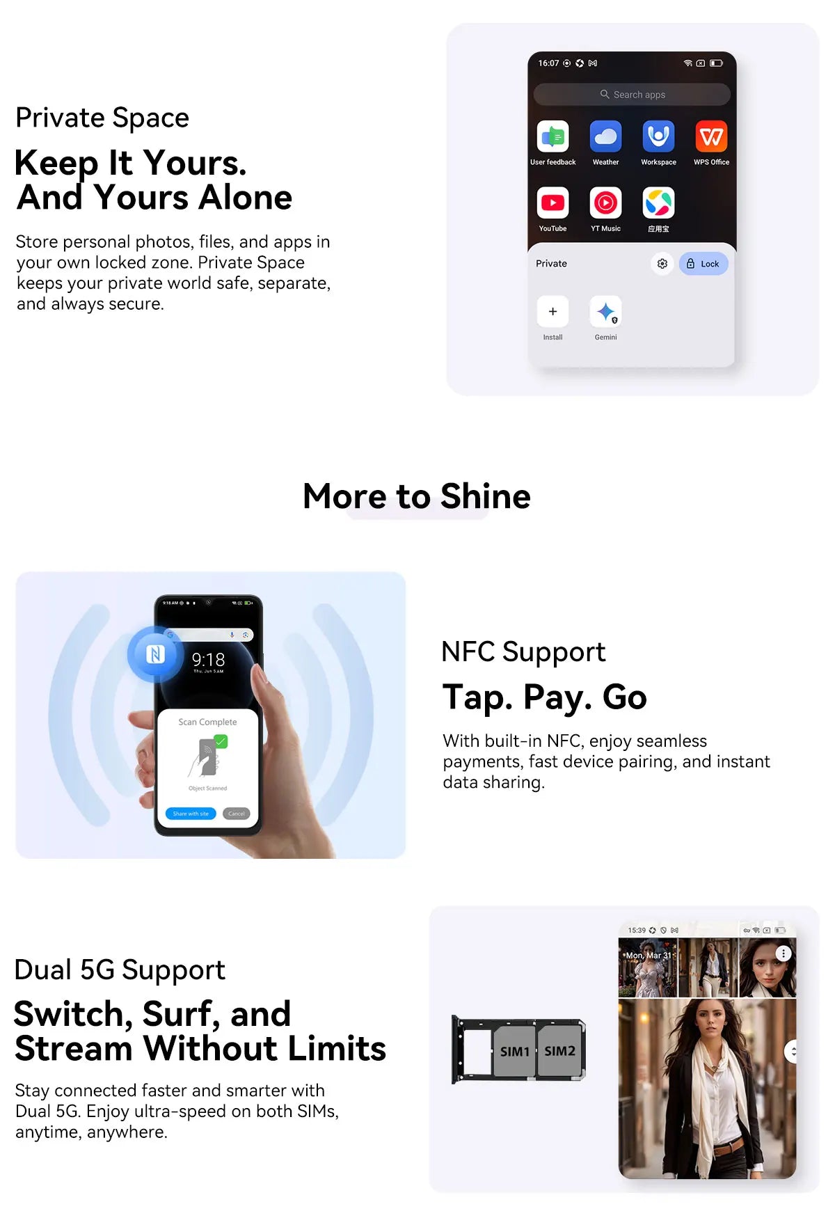 Blackview SHARK 6 AI Smartphone Android 15 Unisoc T8100 5G Mobile Phone 6.88'' Display 120Hz,  8+16GB RAM,128GB+2TB ROM, 5000mAh