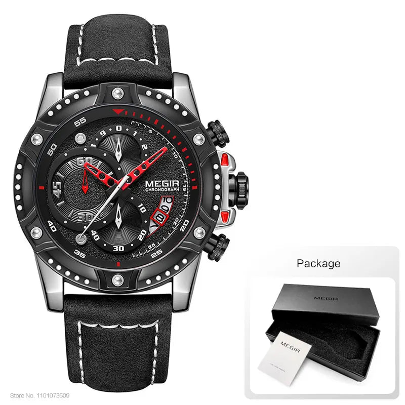 MEGIR Casual Watch Men Top Brand Luxury Chronograph Quartz Wristwatch Leather Strap Army Sport Watches Relogios Masculio 2130