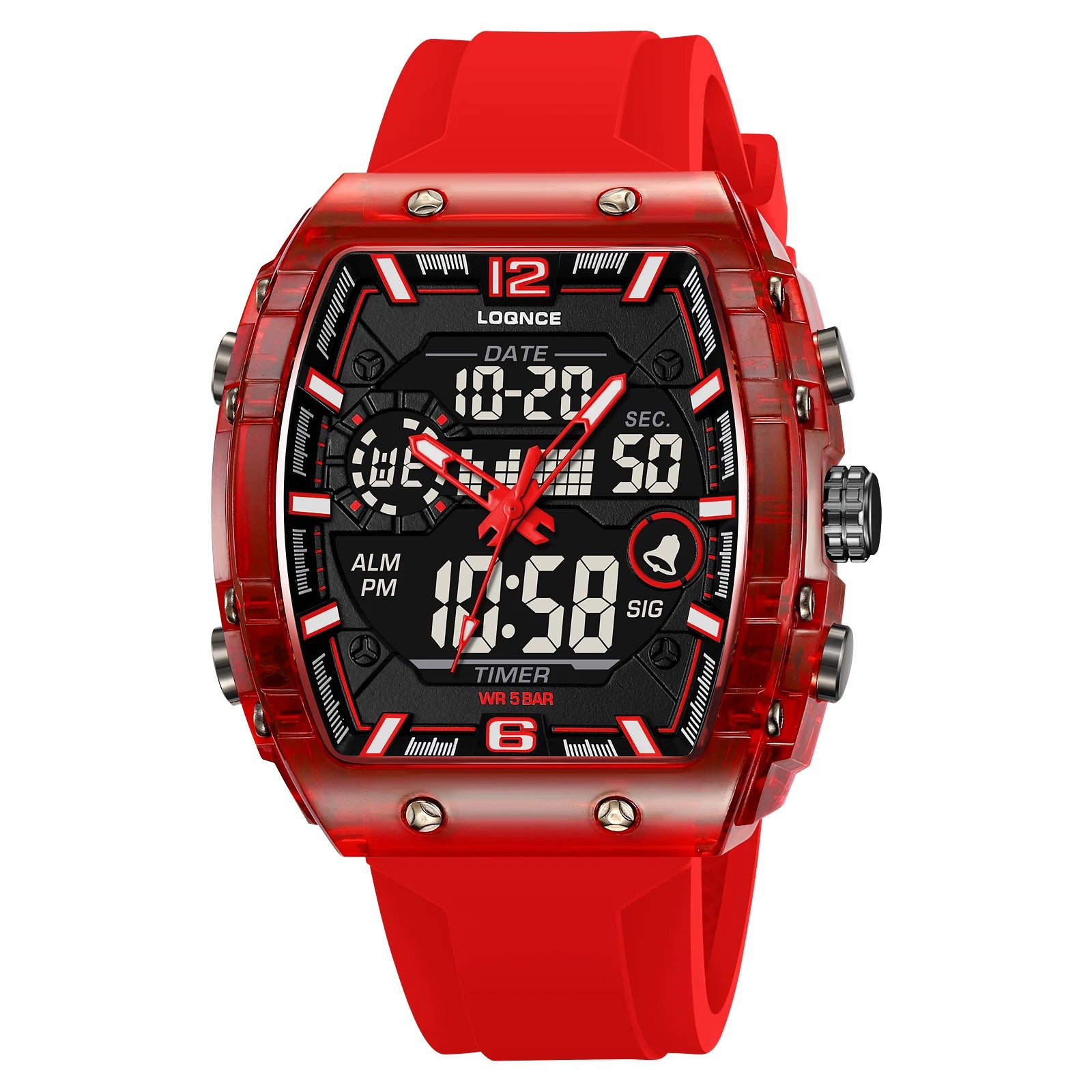LOQNCE Sports Watches Fashion Men Watches 50m Waterproof Rectangle LED Big Dial Display Digital Watches LED Wristwatches Men