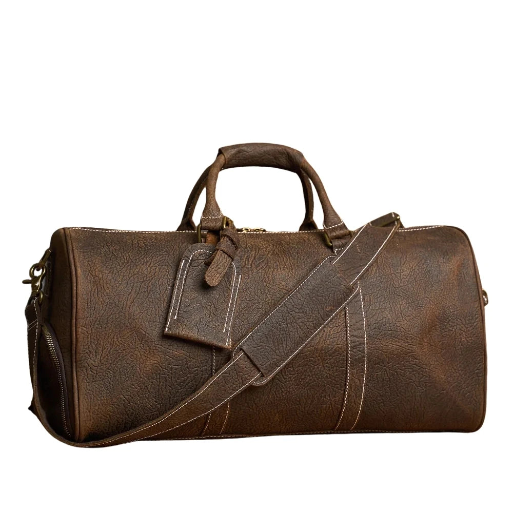 PHILI BULL Leather Men's Bags Vintage Travel  Duffle Bag Weekend Bag  Handbags  Messenger Bags Luggage Bag With Shoe Compartment