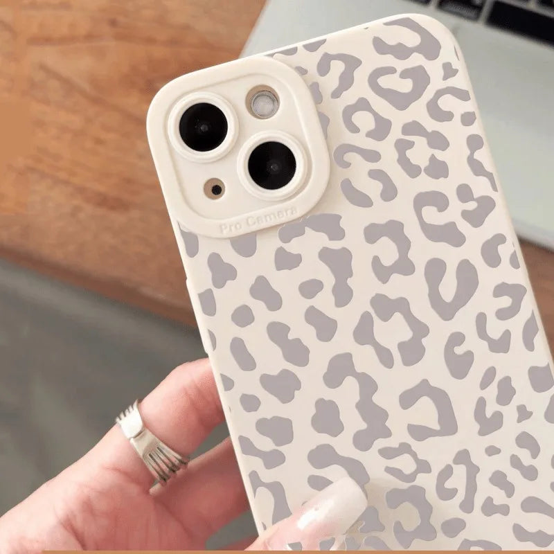 Animal Minimalist Gray Leopard Print Phone Case For iPhone 17 16 15 14 Pro Max 13 12 11 XS X XR 7 8 Plus Shockproof Bumper Cover
