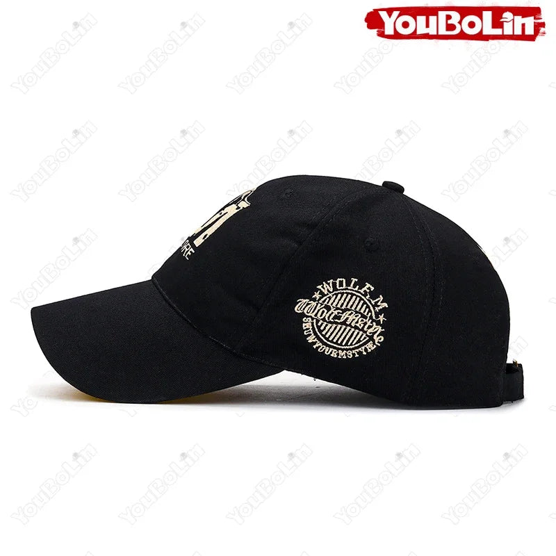 M letter Wolf Totem Embroidery Cotton Adjustable Hard Top Baseball Cap Sun Hat Trucker Caps Dad Hats