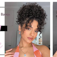 Afro Puff Kinky Curly Hair Updo Ponytail Extension with Bangs Drawstring Ponytail for Women Black, Synthetic Hair Ponytail