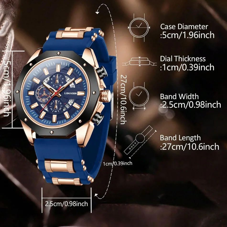 Fashionable And Popular Men'S Business Silicone Sports Watch, High-End Automatic Calendar Large Dial Quartz Wristwatch for Men.