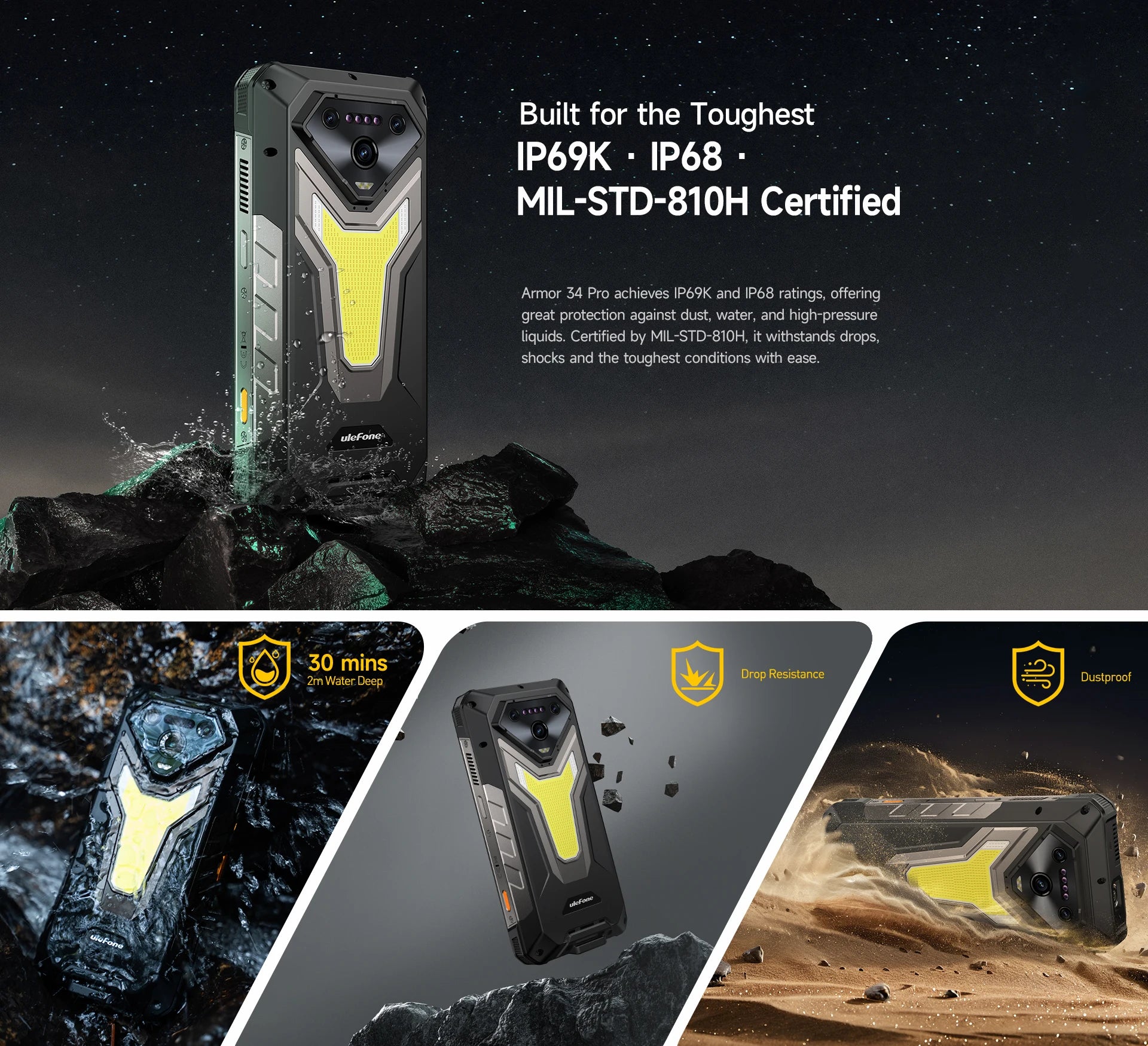 【World Premiere】Ulefone Armor 34 Pro 5G AI Rugged Phone 25500mAh Up to 32GB+512GB Built-in Projector 120Hz 6.95" NFC Smartphone