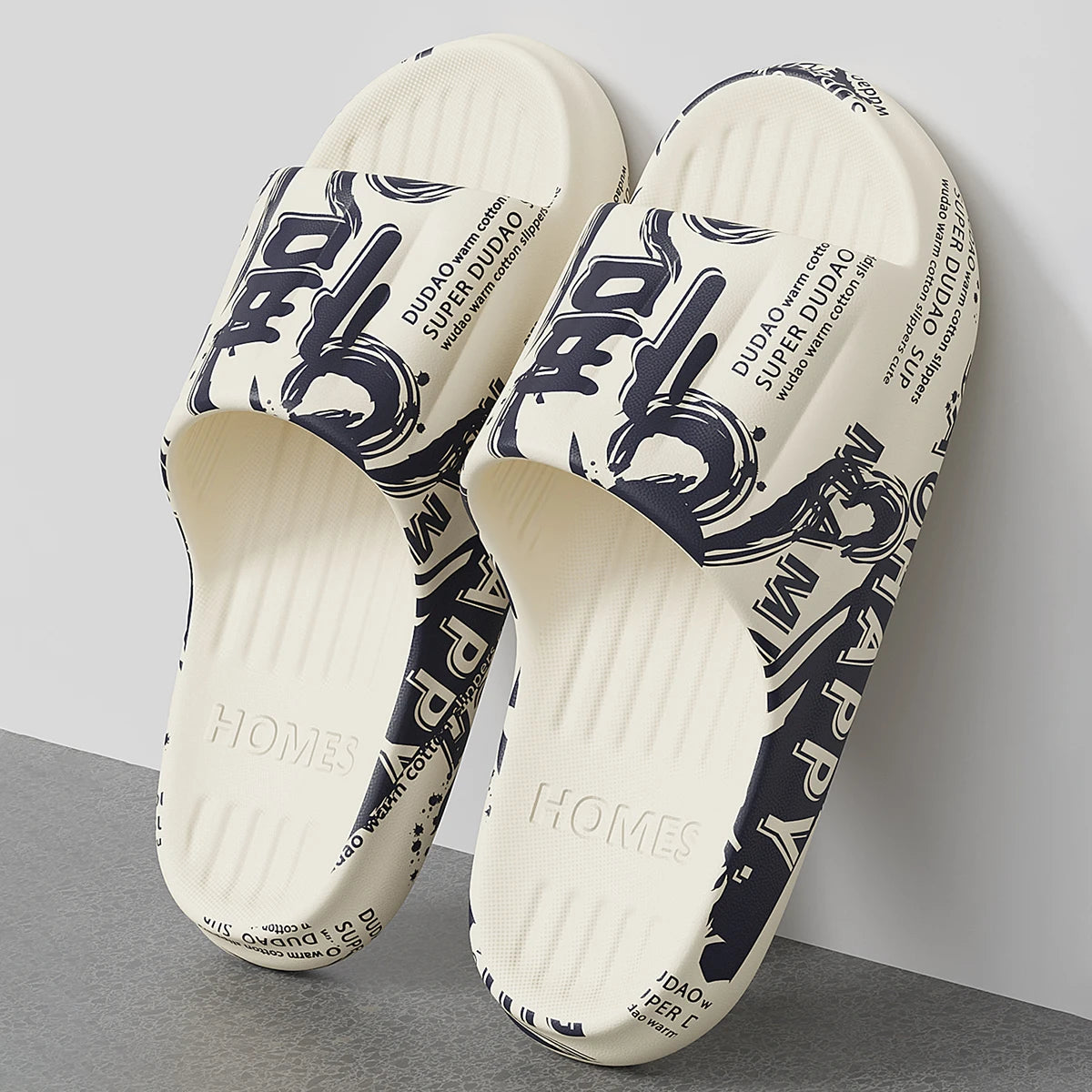 QYCKABY Fashion Printing Mens Slipper Trend Home Slides 2025 New Sandals Anti slip Cosy Soft Shoes Unisex Flip Flops Indoor Flat